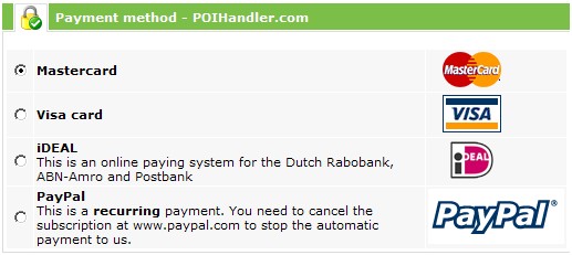 Payment methods for POIHandler.com